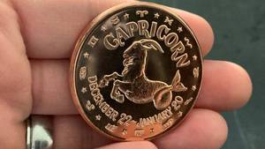 lot 10 image: 1 oz 999 Fine Copper Round Capricorn Zodiac Sign Design