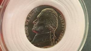 lot 13 image: 2004-D Jefferson Nickel Coin Louisiana Purchase on reverse in Protective Holder BU Brilliant Uncirculated