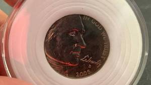 lot 14 image: 2005-D Jefferson Nickel Coin Buffalo on reverse in Protective Holder BU Brilliant Uncirculated