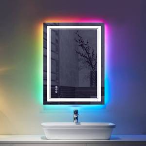 lot 17190 image: ISTRIPMF 24x32 inch LED Bathroom Mirror RGB Color Changing Backlit Mirror Shatterproof Dimmable Anti-Fog Vanity Mirror with Double Lights (RGB Multicolor Backlit  Adjustable Front-Lighted) - Retail $159