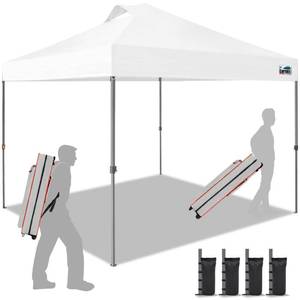 lot 17192 image: Eurmax USA NOMATTER ONE-Person Open&Close 10x10ft Pop Up Canopy Tent��Portable Shelter Canopy for Outdoor Events��Instant Canopies, Temporary Sunshade,Bonus 4 Sand Bags(White) - Retail $130