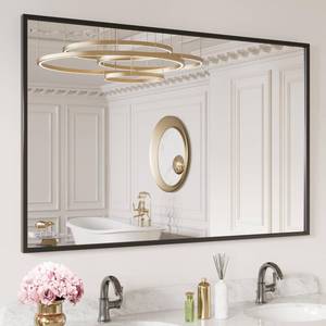 lot 17193 image: LOAAO 40X30 Black Rectangle Bathroom Mirror Wall, Matte Black Aluminum Alloy Frame, Tempered Glass, Hangs Vertically or Horizontally, Easy to Install - Retail $76