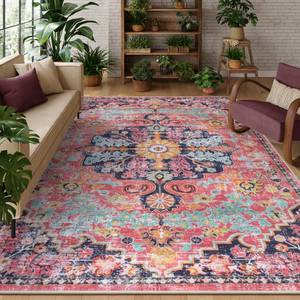 lot 17205 image: Lahome Reine Area Rugs 9x12 Rugs for Living Room,Large Bedroom Dining Room Rug,Boho Vintage Soft Non-Slip Non-Shedding Low Pile Printed Indoor Carpet for Nursery Kids Home Office(9x12ft,Fuchsia) - Retail $160