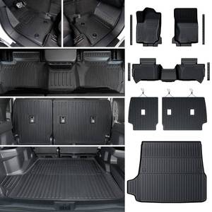lot 17208 image: Houclemic Floor Mats Set for 2025 2026 Toyota 4Runner Fuel 5-Seater, Full Coverage All Weather TPE Car Mats with Cargo Mat & Trunk Backrest Protectors & 4 Door Sill Guards - Retail $119