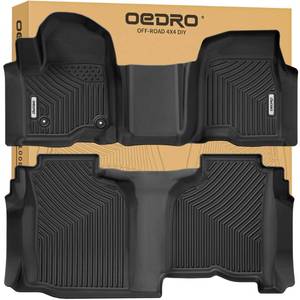 lot 17209 image: OEDRO Floor Mats Fit for 2019-2026 for Chevy SilveradoGMC Sierra 1500, 2020-2026 2500HD 3500HD, Double Cab with 1st Bench Seats, NO Rear Underseat Storage Box, All Weather TPE Floor Liner Set - Retail $117