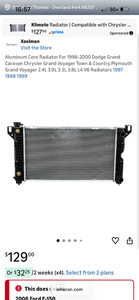 lot 17227 image: Aluminum Core Radiator Compatible with Chrysler Dodge Plymouth Grand Caravan Voyager - Retail $127