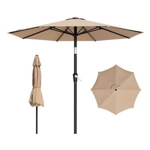 lot 17259 image: AreShark 9 FT Patio Umbrella for Outdoor, Outdoor Table Umbrella with Push Button Tilt and Crank, Outdoor Patio Umbrellas with 8 Sturdy Ribs for Market, Garden, Pool (Beige) - Retail $40