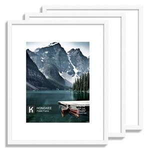 lot 17265 image: Hongkee 16x20 Frames Set of 3 - Display 11x14 Photo with Mat or 16 x 20 Poster without Mat, Wall Mounting Horizontal and Vertical, White - Retail $49