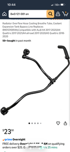 lot 17285 image: Audi A4 A5 Radiator Overflow Hose Coolant Expansion Tank Bypass Line - Retail $25