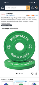 lot 17295 image: EVERYMATE Olympic Bumper Weight Plates Set - 1.25LB 2.5LB 5LB Fractional Plates - Retail $45