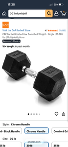 lot 17296 image: CAP Barbell Coated Hex Dumbbell 30 lb - Retail $39