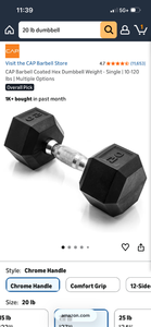 lot 17297 image: 20 lb CAP Hex Dumbbell Weight with Chrome Handle - Retail $25