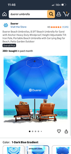 lot 17298 image: Duerer 8.5FT Beach Umbrella with Sand Anchor and Tilt - Retail $53