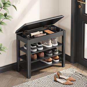 lot 17302 image: IUNVR Shoe Rack Bench Seat Rubberwood 3-Tier Wooden Storage Bench 550lbs Compact Mid-Century Modern Design for Entryway, Hallway, Closet, Front Door Entrance, Foyer - Retail $149