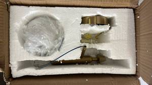 lot 17306 image: Brushed Gold Wall Sconce Set Mid Century Modern ( OPEN BOXES BUT DO APPEAR TO BE COMPLETE - SEE PICS) - Retail $45