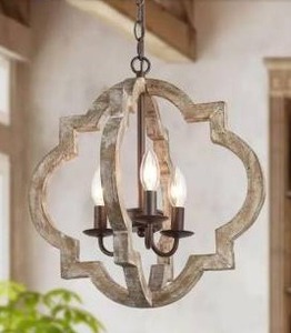 lot 14107 image: LNC Farmhouse Rustic Bronze Weathered Wood Chandelier 16 in. 3-Light- Retail $159