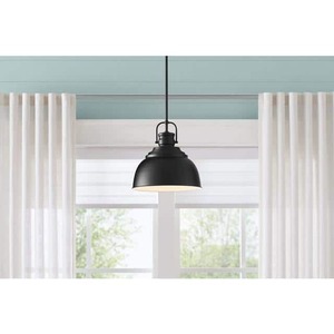 lot 14108 image: Shelston 13 in. 1-Light Black Farmhouse Pendant Light Fixture with Metal Shade