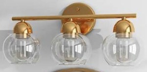 lot 14111 image: Uixe 18.32 in. 3-Light Brass Bathroom Vanity Light with Clear Glass Shades