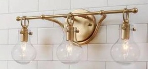 lot 14112 image: LNC Modern 20 in. 3-Light Brass Gold Bath Vanity Light, (Incomplete)