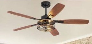 lot 14193 image: HINNIXY 52 in. Black Indoor 6 Speeds Reversible Farmhouse Caged Ceiling Fans with Lights and Remote and Dual Finish 5 Blades