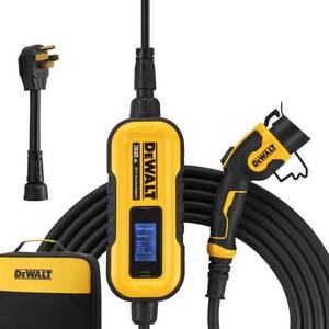 lot 14197 image: Dewalt Level-2 Portable Electric Vehicle EV Charger up to 32-Amp, 240-Volt AC 7.6 KW, 20 ft. Cable, Weatherproof- Retail $400