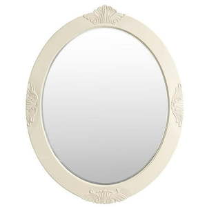 lot 14200 image: 30 In. W X 38 In. H Framed Oval Beveled Edge Bathroom Vanity Mirror In Antique White