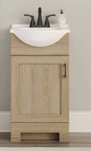 lot 14204 image: Project Source Euro 18-in Sandstone Single Sink Bathroom Vanity with White Cultured Marble Top (Fully Assembled)