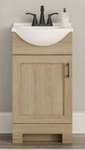 lot 14205 image: Project Source Euro 18-in Sandstone Single Sink Bathroom Vanity with White Cultured Marble Top (Fully Assembled)