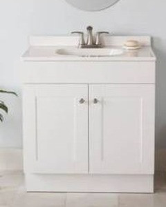 lot 14209 image: Project Source Dover 30-in True White Single Sink Bathroom Vanity with White Cultured Marble Top (Fully Assembled)