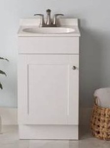 lot 14212 image: Project Source Dover 18-in True White Single Sink Bathroom Vanity with White Cultured Marble Top (Fully Assembled)- Retail $139