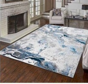 lot 14214 image: Style Selections Nightsky Marble 6 x 9 (ft) Loomed PolyesterPolypropylene Blue Gray Rectangular Indoor Abstract Rug