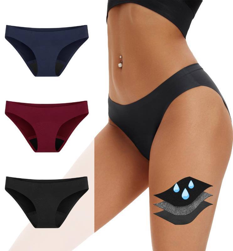 lot 4553 image: HIYATO Period Bikini Underwear For Women, Leak-Proof, Heavy Flow, Seamless High Cut (X-Large, Multicolor01 (3 Pack))