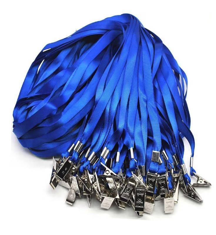 lot 9304 image: Beebel Blue Lanyards 100 Pack Nylon Flat Badge Lanyard Bulldog Clip for Id Badge Name Tag
