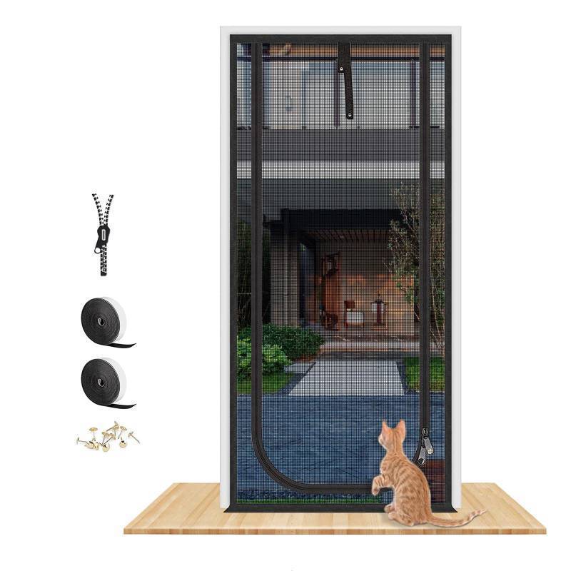 lot 8818 image: Upgraded Pet Screen Door,Fits Door Opening Size 34x 83,Thickened Cat Resistant Mesh Screen Door for Living Room,Kitchen,Bedroom,Cat Proof Screen with Zipper Closure.(U-Type,Black)