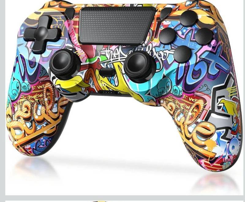 lot 1025 image: TIANHOO Wireless Controller Compatible with PS4ProSlim, with Vibration Feedback, Motion Sensing, Touchpad, Light Bar, Share, 3.5mm Headphone Jack(Graffiti)