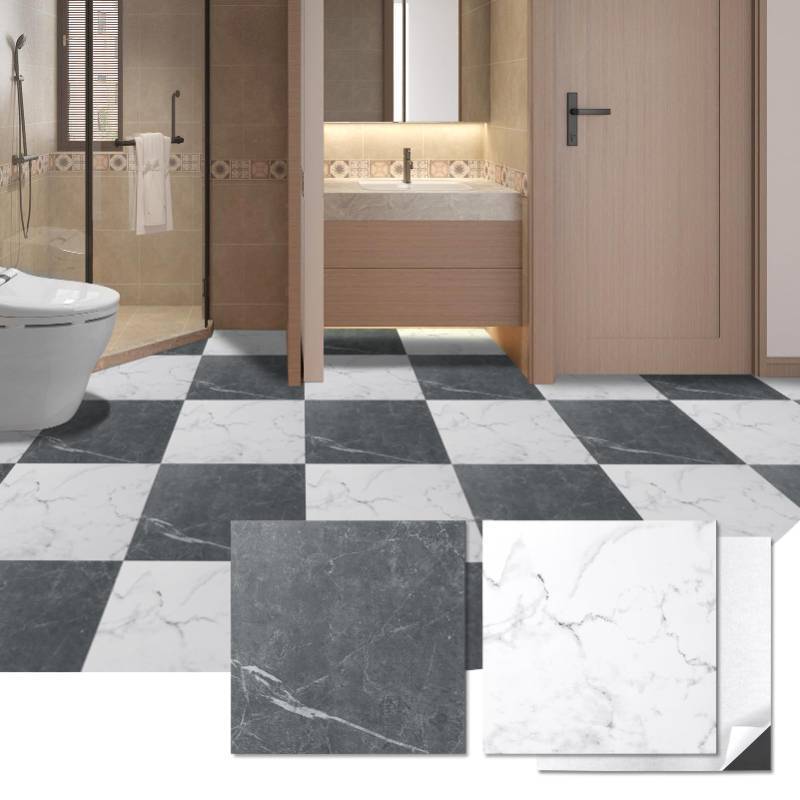 lot 4176 image: Art3d Peel and Stick Vinyl Floor Tiles 30-Pack 12 x 12 inch, Self Adhesive Waterproof Flooring Planks for Kitchen, Dining Room, Bedrooms, Cover 30 Sq. Ft, Black &amp White Marble (15 Tiles per Color)