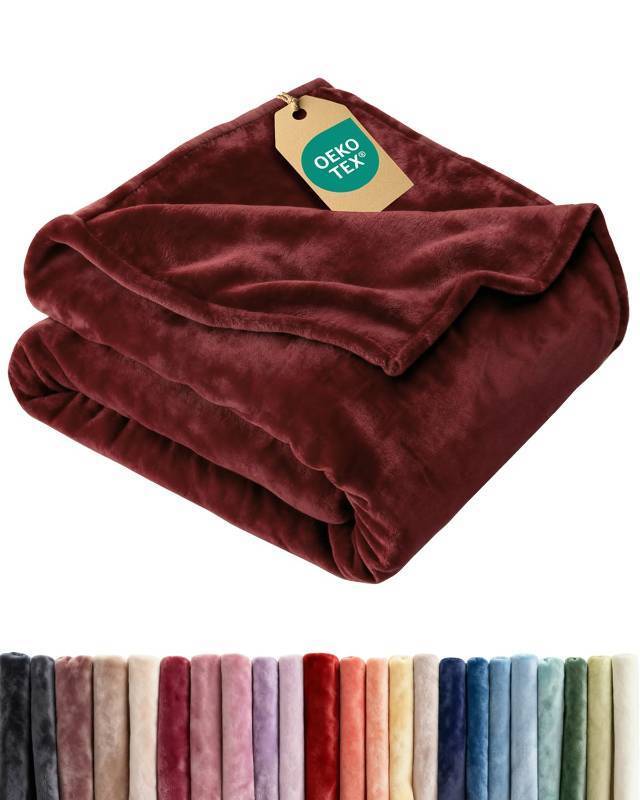 lot 2748 image: Ultra Soft Fleece Blanket Throw Size - Flannel Fleece Luxury Throw Blanket - Lightweight for Couch Bed Chair - Thick, Warm &amp Breathable - All Season Cozy Fuzzy Anti-Static Microplush Bedding, Burgundy
