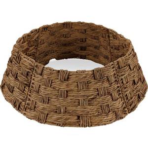 lot 1707 image: 36 in. Basket Woven Hyacinth Christmas Cellulose Tree Collar, Skirt Accessory with Cord Cut-Out in Chestnut