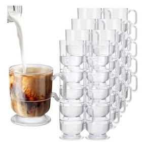 lot 1710 image: Sieral 100 Pieces 8 oz Hard Plastic Coffee Cup Bulk Tea Mug with Handle Disposable Mugs Plastic