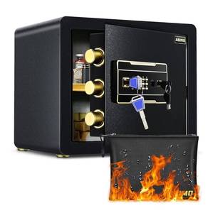 lot 1713 image: ADIMO Home Safe Box, 1.2 Cubic Feet Security Safe with Fireproof Waterproof Money Bag, Digital Keypad and Dual Key System, Personal Lock Money Box for Home Office Valuable Document Black