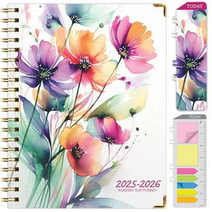 lot 1718 image: Box of Academic Year 2025-2026 Planner  June 2025 - July 2026  8.5 x11  Daily Weekly Monthly Planner Yearly Agenda  Hardcover  Bookmark  Pocket Folder and Sticky Note Set (Rainbow Floral)