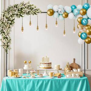 lot 1738 image: HANANTE Over The Table Rod Stand with Clamps Adjustable 40-120 Length 26-52 Height Black Table Balloon Arch Stand with Storage Bag, Metal Decorating Rod Hanging