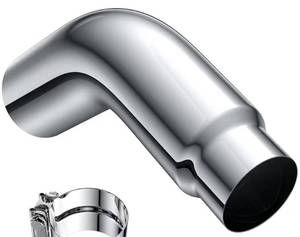 lot 1751 image: 5 Inch ID Diesel Exhaust Tip Elbow Tip 5 Inlet 6 Outlet 23 Long Chrome Turndown Exhaust Tip with no  Clamps