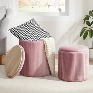 lot 1754 image: Royal Windsor Round Ottoman with Storage Set of 2,Vanity Stool with Storage for Bedroom, Ottoman Coffee Table,Small Velvet Foot Stool for Living Room, Pink