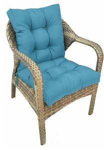 lot 1757 image: Indoor Outdoor Wicker Chair Cushion with Ties Teal Blue Waterproof Tufted Patio Chair Cushions 41.7  20.8  3.5