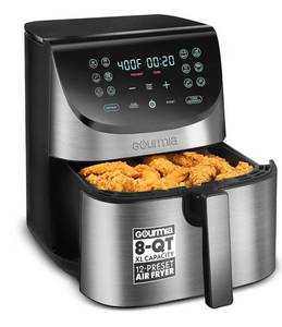 lot 1758 image: Gourmia Air Fryer - 8 Qt Extra Large Capacity, FryForce360�, Digital Display with 12 Presets, Roast, Bake, Broil, Dehydrate, Dishwasher Safe Accessories, Stainless Steel