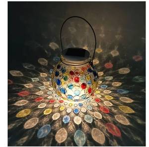 lot 1769 image: Color Changing Solar Powered Mosaic Glass Ball Light, IP65 Waterproof Garden Outdoor