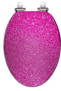 lot 1772 image: Elongated Toilet Seat Pink glitter Resin Toilet Seat Quietly Close Quick Release Hinges Decorative Toilet Seat with Cover Easy to Install