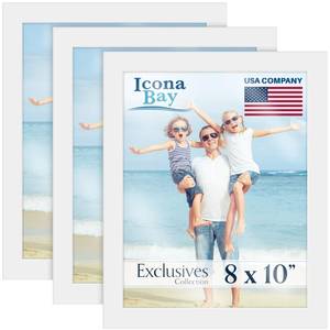 lot 1774 image: Icona Bay - 8x10 Picture Frames - White, 3 Pack - Sturdy Engineered Wood Photo Frames - Sleek Design, Table Top or Wall Mount - Exclusives Collection