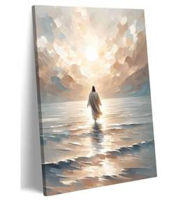 lot 1794 image: Jesus Walking on Water Canvas Wall Art Christian Bible Stories Wall Decor Pictures Modern Religious Posters Prints for Living Room Bedroom Church Home Decorations 16inx24in Ready to Hang